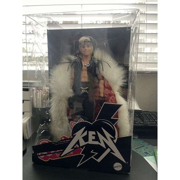 Barbie The Movie Ken Doll in Faux Fur Coat Black Fringe VestNew In Box w/ Box